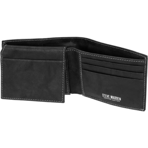 Men's Leather Wallet Extra Capacity Attached Flip Pockets - Picture 3 of 5
